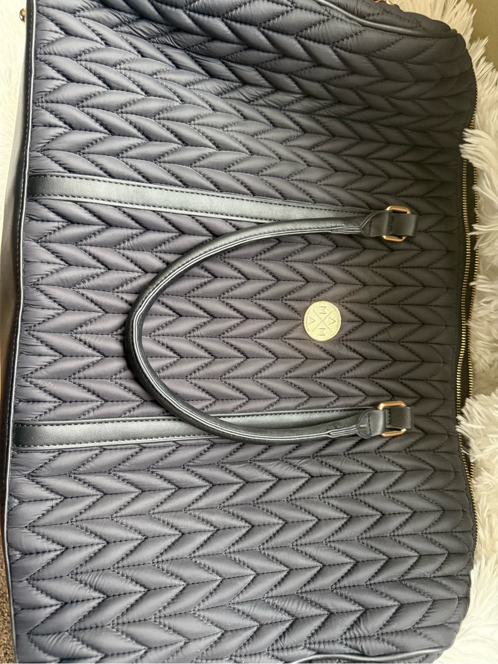 MOTHER Quilted Black Tote with Gold Logo